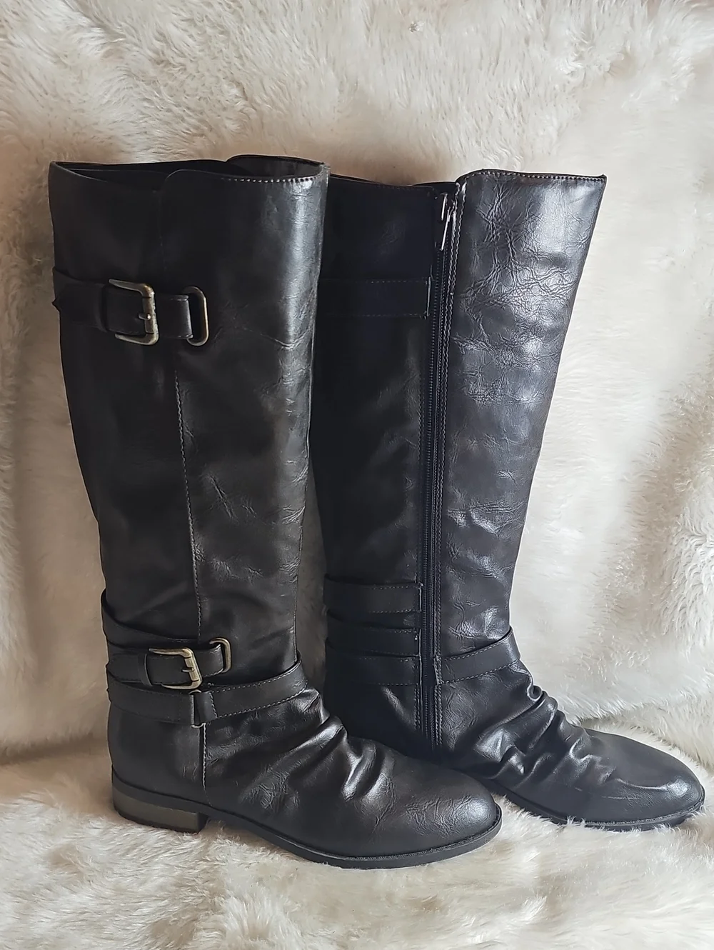 : Diba True Molly Black Tall Riding Boots Buckle Side Zip Size 7M